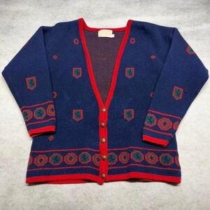 Vintage Pendleton Wool Cardigan Navy Red Crest Button Up Sweater Mens Medium